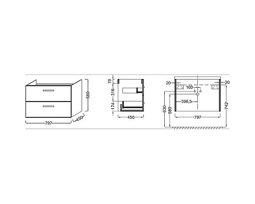 Купить Тумба серый антрацит 79,7 см Jacob Delafon Ola EB391-N14 в магазине сантехники Santeh-Crystal.ru