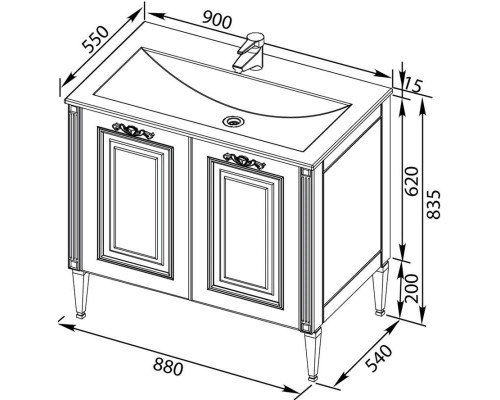 Купить Тумба белый золотая патина 88 см Aquanet Паола 00186116 в магазине сантехники Santeh-Crystal.ru
