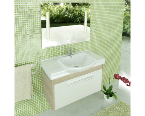 Приобрести Тумба с раковиной белый глянец/сосна лоредо 90 см Comforty Киото 00003126707 в магазине сантехники Santeh-Crystal.ru