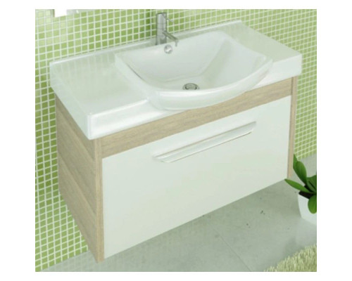 Приобрести Тумба с раковиной белый глянец/сосна лоредо 90 см Comforty Киото 00003126707 в магазине сантехники Santeh-Crystal.ru