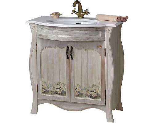 Приобрести Тумба с раковиной белое дерево 86 см Atoll Ривьера в магазине сантехники Santeh-Crystal.ru