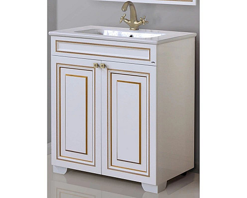 Купить Тумба с раковиной белый глянец золотая патина 78 см Atoll Мальта в магазине сантехники Santeh-Crystal.ru