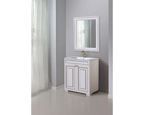 Купить Тумба с раковиной белый глянец золотая патина 78 см Atoll Мальта в магазине сантехники Santeh-Crystal.ru