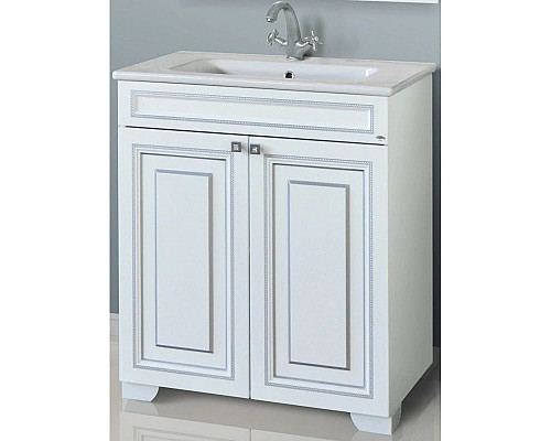 Купить Тумба с раковиной белый глянец серебряная патина 78 см Atoll Мальта в магазине сантехники Santeh-Crystal.ru