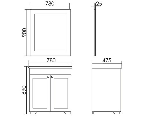 Купить Тумба с раковиной белый глянец серебряная патина 78 см Atoll Мальта в магазине сантехники Santeh-Crystal.ru