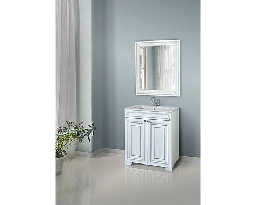 Купить Тумба с раковиной белый глянец серебряная патина 78 см Atoll Мальта в магазине сантехники Santeh-Crystal.ru