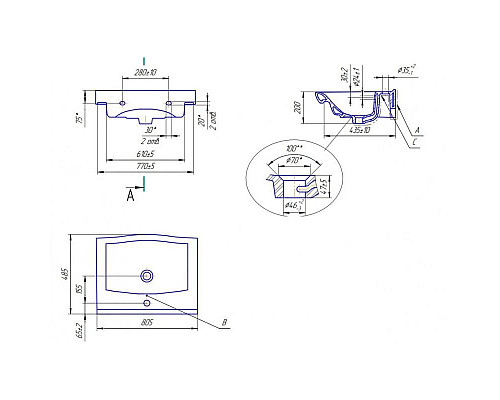 Приобрести Тумба с раковиной орех 80,5 см Bellezza Санриса 4630113180434 + 4690311076878 в магазине сантехники Santeh-Crystal.ru