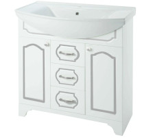 Тумба с раковиной белый глянец серебряная патина 76 см Bellezza Тиффани 4630512110391 + 4620008197470