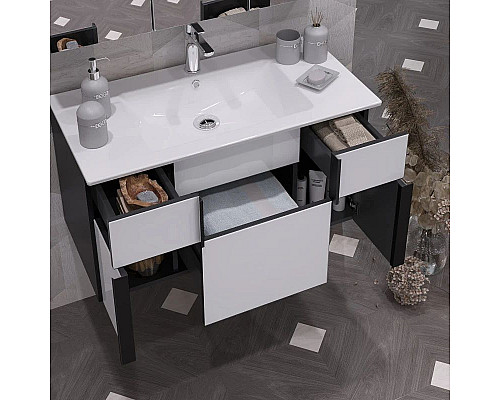 Приобрести Тумба с раковиной белый/антрацит 91 см Opadiris Кристалл в магазине сантехники Santeh-Crystal.ru