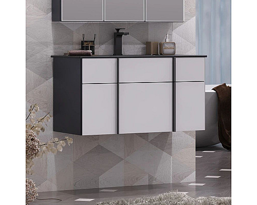 Купить Тумба с раковиной белый/антрацит 91 см, раковина антрацит Opadiris Кристалл в магазине сантехники Santeh-Crystal.ru