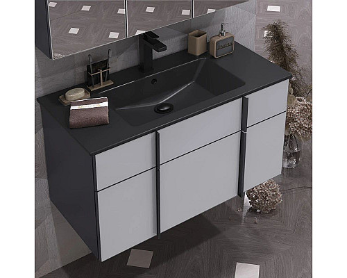 Купить Тумба с раковиной белый/антрацит 91 см, раковина антрацит Opadiris Кристалл в магазине сантехники Santeh-Crystal.ru