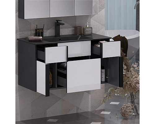 Купить Тумба с раковиной белый/антрацит 91 см, раковина антрацит Opadiris Кристалл в магазине сантехники Santeh-Crystal.ru