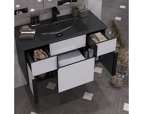 Купить Тумба с раковиной белый/антрацит 91 см, раковина антрацит Opadiris Кристалл в магазине сантехники Santeh-Crystal.ru