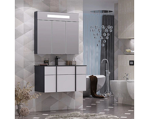 Купить Тумба с раковиной белый/антрацит 91 см, раковина антрацит Opadiris Кристалл в магазине сантехники Santeh-Crystal.ru