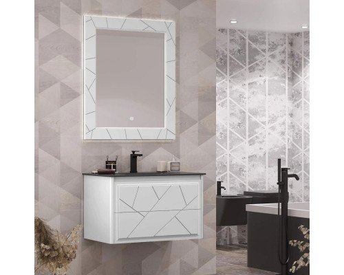 Купить Комплект мебели белый матовый 91 см, раковина антрацит Opadiris Луиджи в магазине сантехники Santeh-Crystal.ru