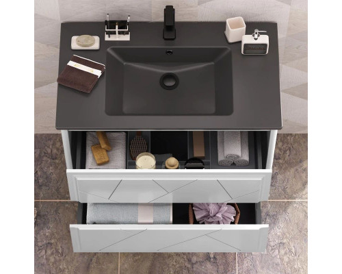 Купить Комплект мебели белый матовый 91 см, раковина антрацит Opadiris Луиджи в магазине сантехники Santeh-Crystal.ru