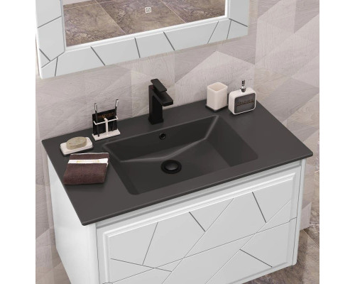 Купить Комплект мебели белый матовый 91 см, раковина антрацит Opadiris Луиджи в магазине сантехники Santeh-Crystal.ru
