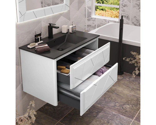 Купить Комплект мебели белый матовый 91 см, раковина антрацит Opadiris Луиджи в магазине сантехники Santeh-Crystal.ru