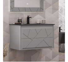 Тумба с раковиной серый матовый 91 см, раковина антрацит Opadiris Луиджи