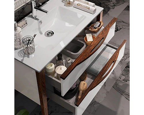 Заказать Тумба с раковиной белый глянец/светлый орех 91 см Opadiris Риголетто в магазине сантехники Santeh-Crystal.ru