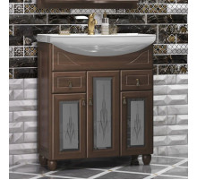 Тумба с раковиной орех антикварный 76 см с художественным стеклом Opadiris Тибет