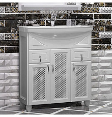 Тумба с раковиной белый матовый 76 см с решеткой Opadiris Тибет