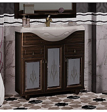 Тумба с раковиной орех антикварный 87 см с художественным стеклом Opadiris Тибет