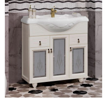 Тумба с раковиной слоновая кость 87 см с художественным стеклом Opadiris Тибет