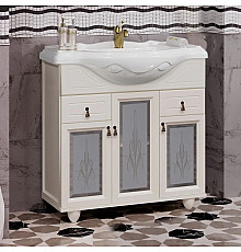 Тумба с раковиной слоновая кость 87 см с художественным стеклом Opadiris Тибет