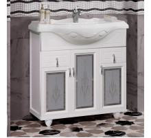 Тумба с раковиной белый матовый 87 см с художественным стеклом Opadiris Тибет