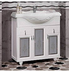 Тумба с раковиной белый матовый 87 см с художественным стеклом Opadiris Тибет