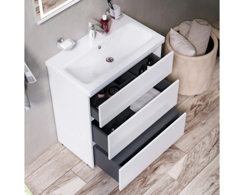 Приобрести Тумба с раковиной белый глянец 76 см Am.Pm Gem M91FSX0752WG + M90WCC0752WG в магазине сантехники Santeh-Crystal.ru