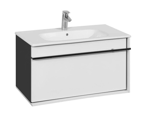 Приобрести Тумба с раковиной белый глянец/черный 80 см Roca Aneto 857430806 + 32799C000 в магазине сантехники Santeh-Crystal.ru