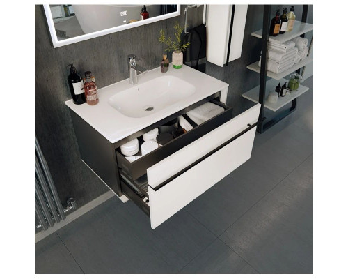 Приобрести Тумба с раковиной белый глянец/черный 80 см Roca Aneto 857430806 + 32799C000 в магазине сантехники Santeh-Crystal.ru