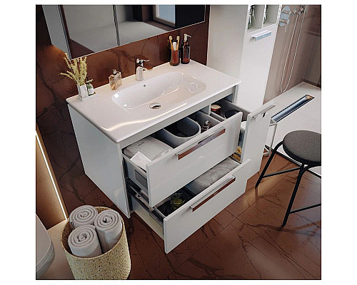 Купить Тумба с раковиной белый глянец 80 см Roca Lago 857296806 + 32799C000 в магазине сантехники Santeh-Crystal.ru