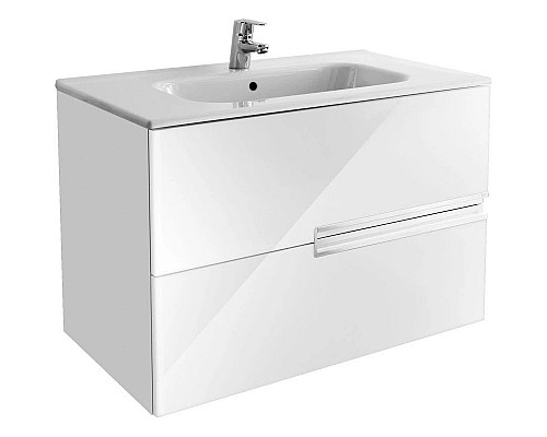 Приобрести Тумба с раковиной белый глянец 80 см Roca Victoria Nord Ice Edition ZRU9302731 + 32799C000 в магазине сантехники Santeh-Crystal.ru