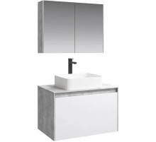 Комплект мебели бетон светлый/ белый глянец 80 см Aqwella 5 Stars Mobi MOB0108BS + MOB0708W + 641945 + MOB0408 + MOB0717BS