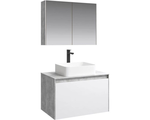 Приобрести Комплект мебели бетон светлый/ белый глянец 80 см Aqwella 5 Stars Mobi MOB0108BS + MOB0708W + 4640021064269 + MOB0408 + MOB0717BS в магазине сантехники Santeh-Crystal.ru