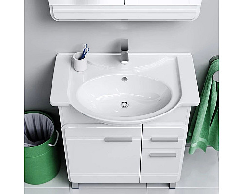 Купить Тумба с раковиной белый глянец 77,5 см Aqwella Corsica KOR0107 + 4620008197470 в магазине сантехники Santeh-Crystal.ru