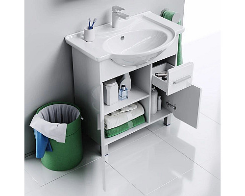 Купить Тумба с раковиной белый глянец 77,5 см Aqwella Corsica KOR0107 + 4620008197470 в магазине сантехники Santeh-Crystal.ru