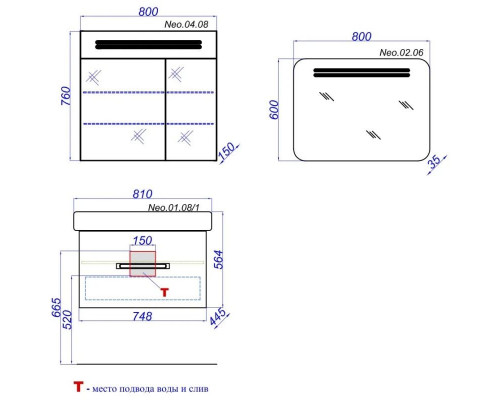 Заказать Тумба с раковиной белый глянец 81 см Aqwella Neo NEO01081 + 1.WH30.2.084 в магазине сантехники Santeh-Crystal.ru