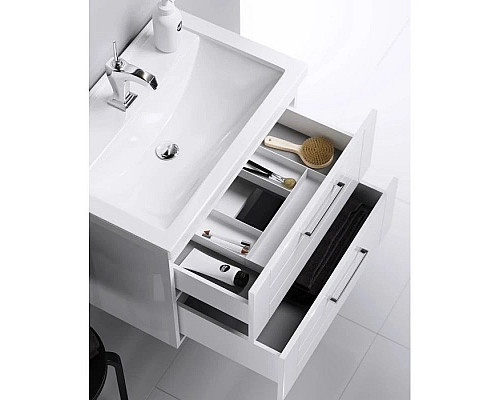 Купить Тумба с раковиной белый глянец 81,5 см Aqwella Manchester MAN01082 + 4640021064733 в магазине сантехники Santeh-Crystal.ru