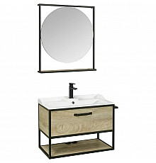 Комплект мебели дуб эндгрейн/черный 80 см Акватон Лофт Фабрик 1A242401LTDU0 + 1A708031FB010 + 1A242602LTDU0