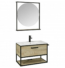 Комплект мебели дуб эндгрейн/черный 80 см Акватон Лофт Фабрик 1A242401LTDU0 + 732799C000 + 1A242602LTDU0