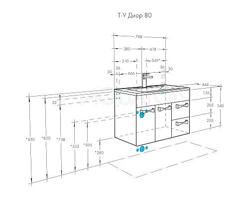 Купить Тумба с раковиной белый глянец 80,2 см Акватон Диор 1A1678K2DR010 в магазине сантехники Santeh-Crystal.ru