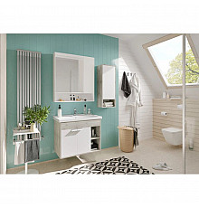 Комплект мебели белый глянец/дуб крафт 80 см Акватон Флай 1A237401FAX10 + 1WH302251 + 1A237702FAX10