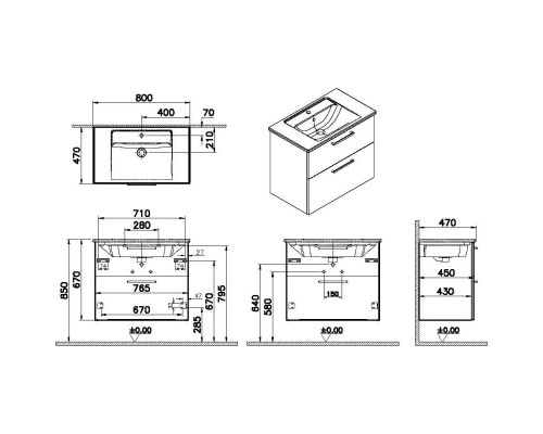 Заказать Тумба с раковиной кордоба 80 см VitrA Root 68288 в магазине сантехники Santeh-Crystal.ru