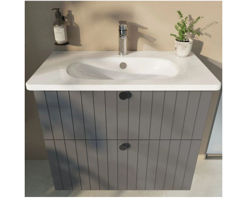 Приобрести Тумба с раковиной серый матовый 80,5 см Vitra Root Groove 69438 в магазине сантехники Santeh-Crystal.ru