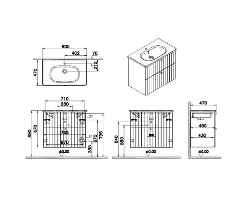 Приобрести Тумба с раковиной серый матовый 80,5 см Vitra Root Groove 69438 в магазине сантехники Santeh-Crystal.ru