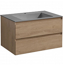 Тумба с раковиной натуральный дуб 80 см Vincea Luka VMC-2L800NO + VCB-13800G